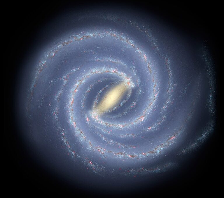 Umělecké ztvárnění Mléčné dráhy, která je 100 000krát jasnější než J0613+52. FOTO: NASA/JPL-Caltech/ESO/R. Hurt / Creative Commons / volné dílo