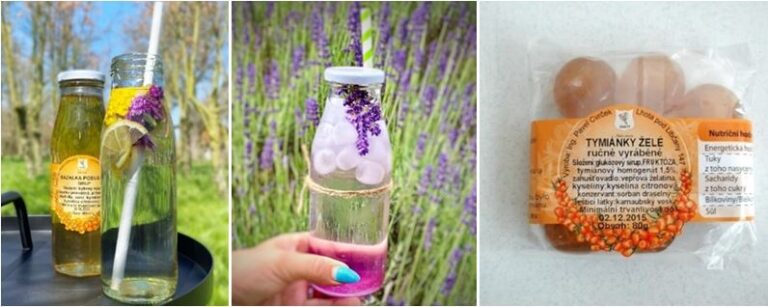Bazalkový sirup; levandulový sirup a výrobky s tymiánovým homogenátem...Receptury unikátních potravin s přídavkem homogenátů z bylin jsou předmětem právní ochrany.Česká technologie uchovávání léčivých bylin pomocí vysokého tlaku a vitamínu C chrání cenné látky i po letech skladování.