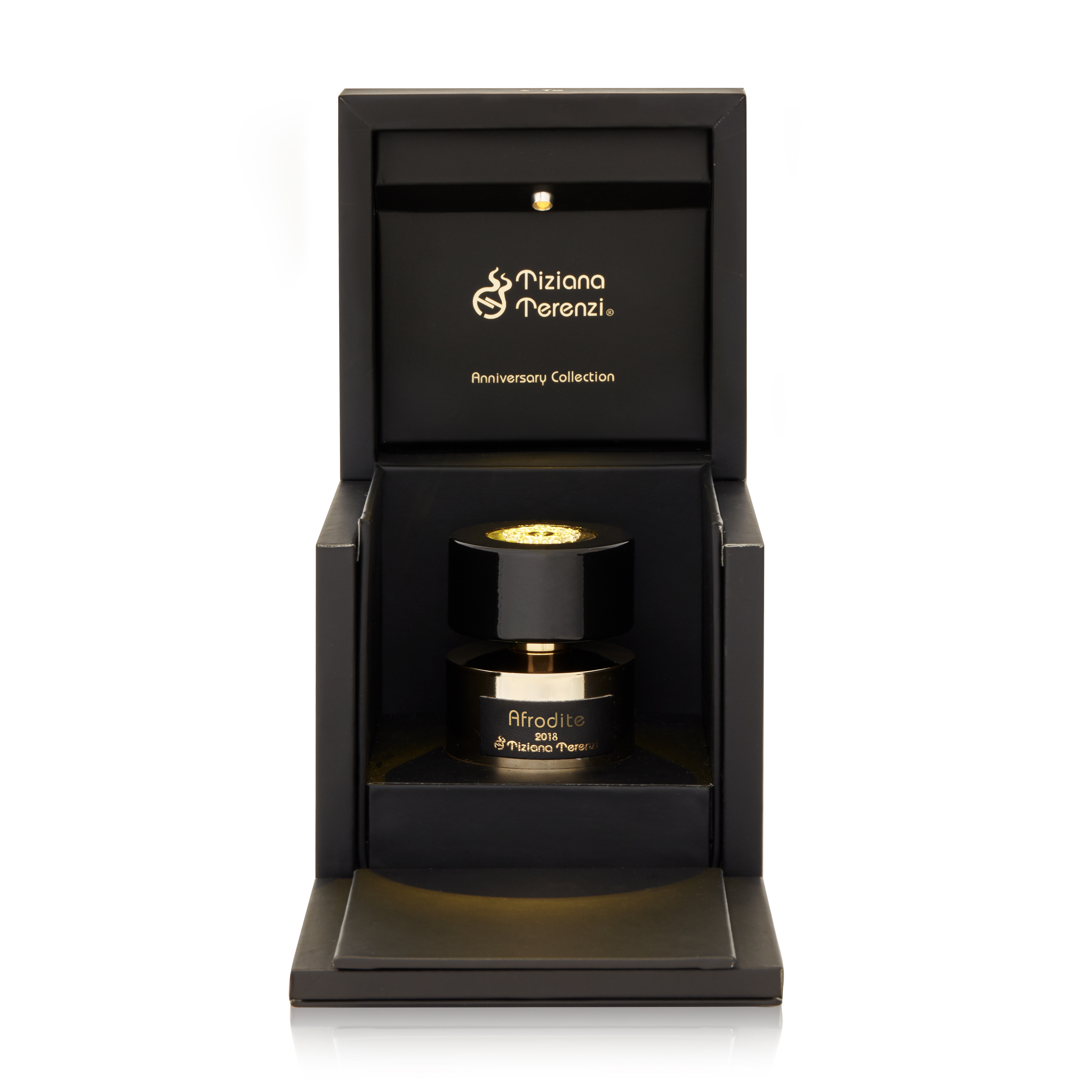 Nádherná dárková kazeta pro parfém je vyrobena z kůže a při jejím otevření se rozsvítí teplé jantarové světýlko.