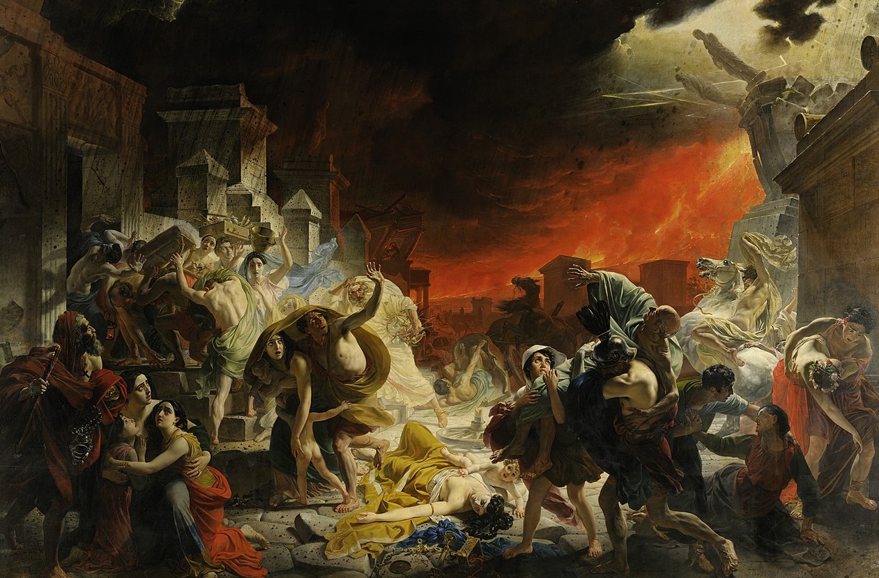Vesuv pohřbí Pompeje pod silnou vrstvou popela.