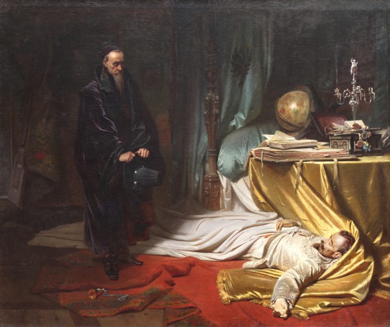 Astrolog Seni nad Valdštejnovou mrtvolou. Obraz Karla Theodora von Piloty z roku 1885