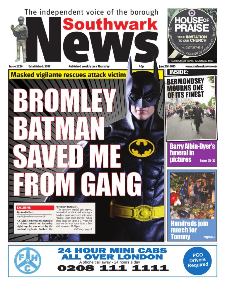 Londýnský Batman se mnohokrát objevil na titulních stránkách novin. Jedněm poskytl i rozhovor.