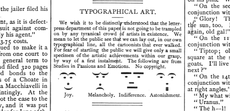 Myslíte si, že jsou smajlíci z moderní doby? Takto vypadaly emotikony už v 19. století, jak popisuje článek v novinách Puck.