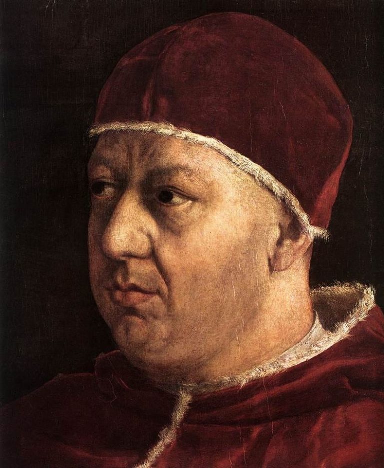 Papež Lev X. (1475–1521) potřebuje peníze na stavbu chrámu svatého Petra v Římě