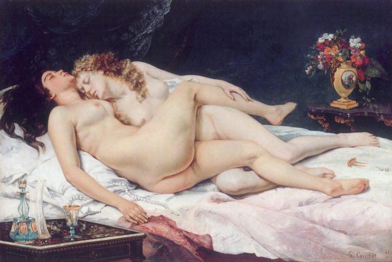 Obraz zachycuje téměř v životní velikosti (má rozměry 135×200 cm) ženy spící v milostném objetí. Pravděpodobně po vášnivém milování, jak naznačuje vlásenka a přetržený perlový náhrdelník ležící vedle. Ač je otevřeně erotický, nechybí mu něha, díky níž nepůsobí vulgárně.