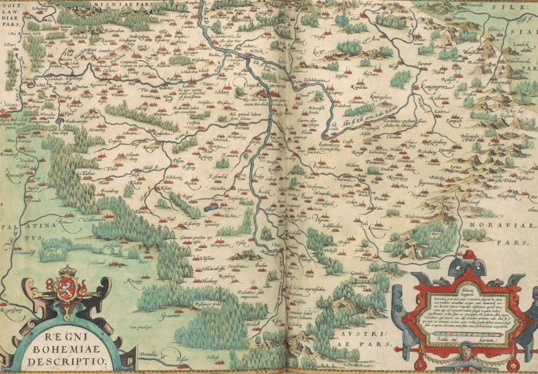 Mapa Čech obsahuje německé a většinou zkomolené popisky.