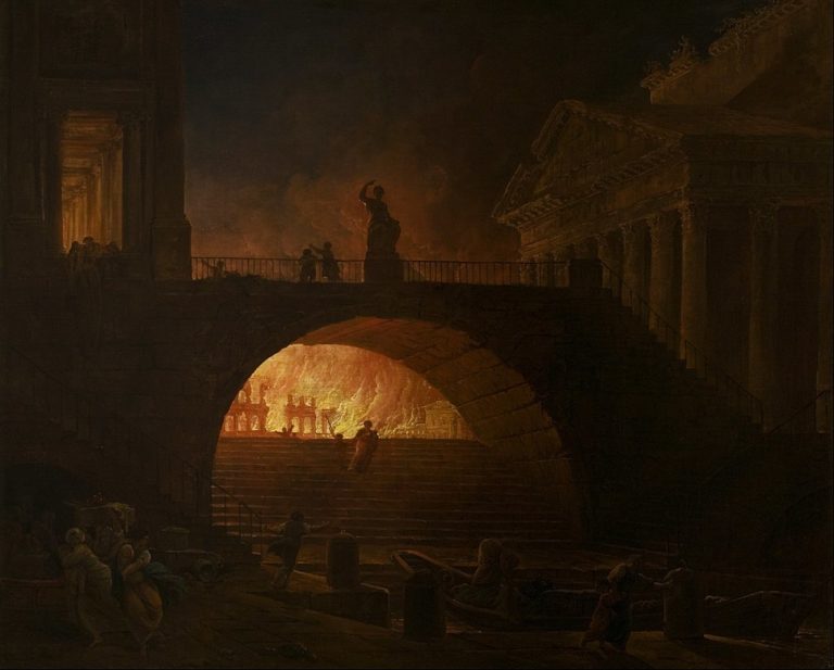 Během požáru Říma údajně Nero hrál na lyru a kochal se pohledem na plameny.