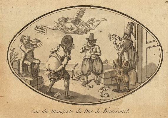 Záchodový humor na karikatuře z roku 1792 aneb Otírání pozadí Brunšvickým manifestem.