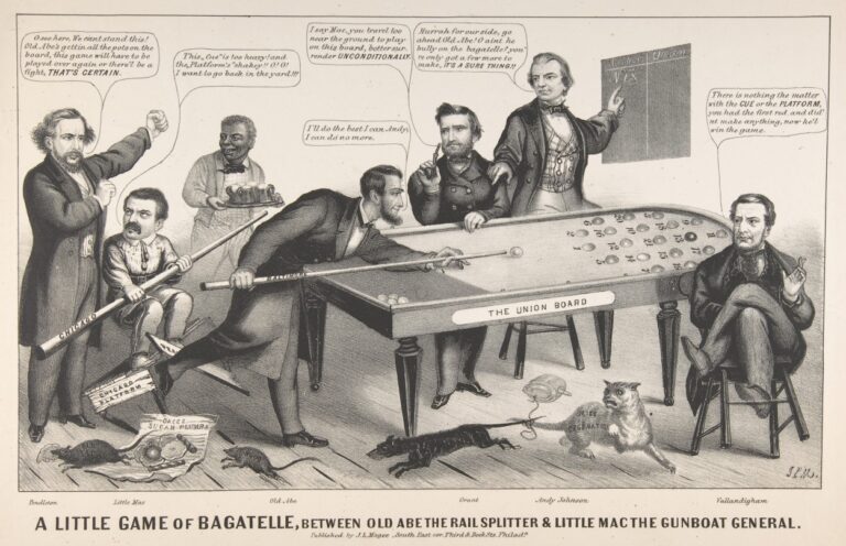 Předchůdce pinballu – bagatelle, hraje i prezident Lincoln. Alespoň na karikatuře.
