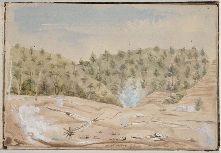 Tento obrázek dýmu, unikajícího z hory Mount Wingen, pochází z 2. poloviny 19. století.