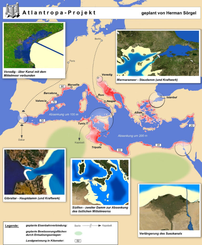 Nezbytnou podmínkou pro vznik Atlantropy je částečné vysušení Středozemního moře.
