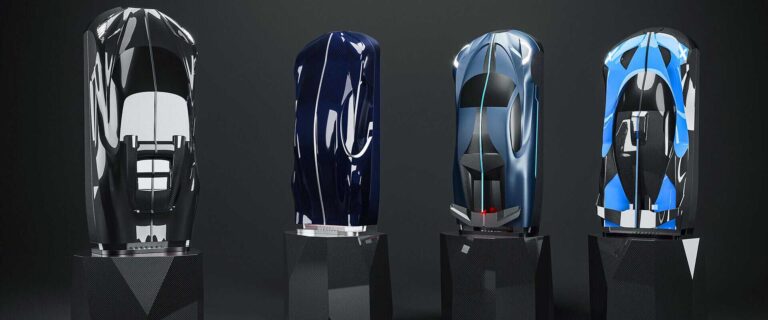 Design pouzdra, které lahev chrání, je inspirováno tvary ikonických modelů Bugatti, jako je Mistral, Bolide, Divo a Chiron.