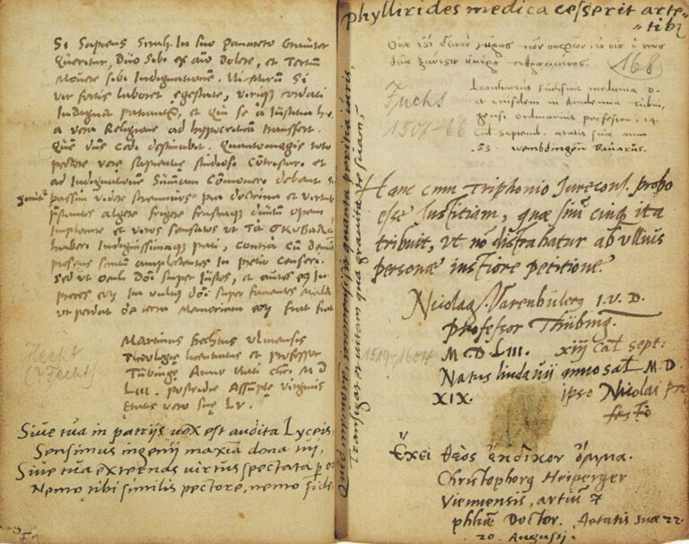 Zápisy ze srpna 1553 v Knize přátelství, kterou vlastnil Johann Valentin Deyger.