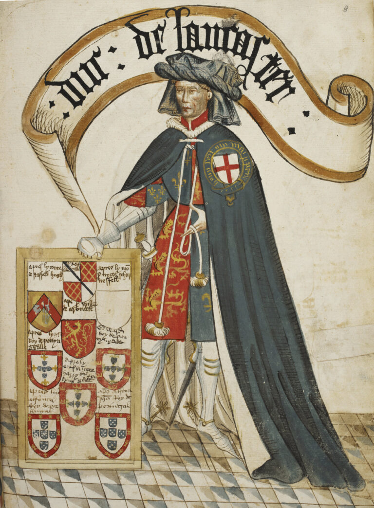Jedním z prvních členů Podvazkového řádu je anglický šlechtic Jindřich z Grosmontu.