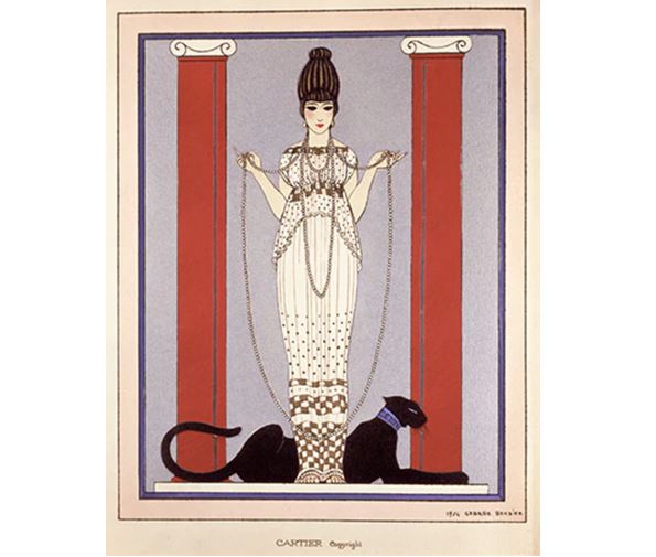 Obraz Dame à la Panthère ilustrátora George Barbiera z roku 1913 je považován za první spojení mezi Cartierem a jeho ikonickým panterem.