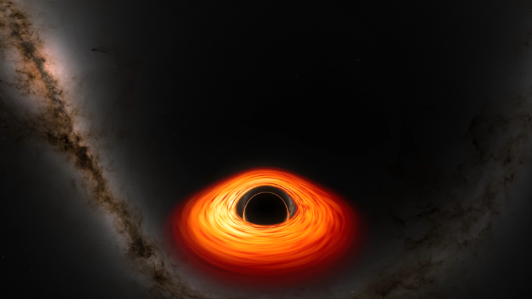 Simulovaný horizont událostí černé díry se rozprostírá na vzdálenost asi 16 milionů mil (25 milionů kilometrů), což je téměř pětina vzdálenosti Země od Slunce.