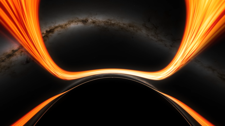 Během cesty do černé díry se disk, fotonové prstence a noční obloha stále více deformují.