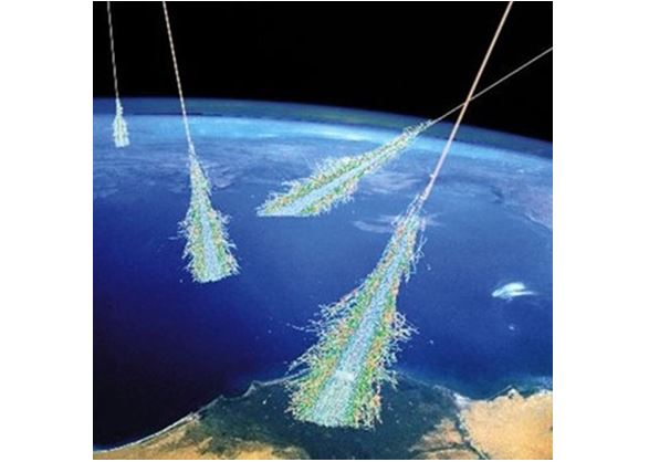 Z vesmíru přichází proud nabitých částic, po srážce se vzdušným obalem Země vzniká kaskáda sekundárních částic. Foto: NASA