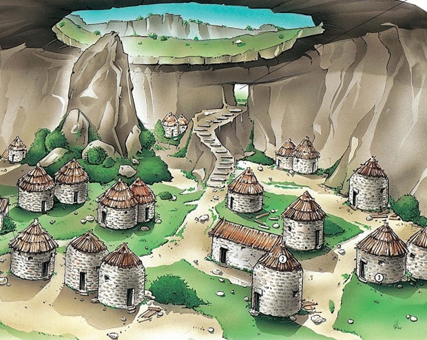 Takto podle představ archeologů vypadá vesnice v časech, kdy zde ještě žijí lidé.