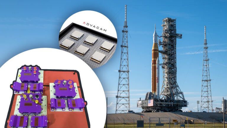 Nosná raketa SLS, detail systému HERA instalovaného v lodi Orion a čipů Timepix,