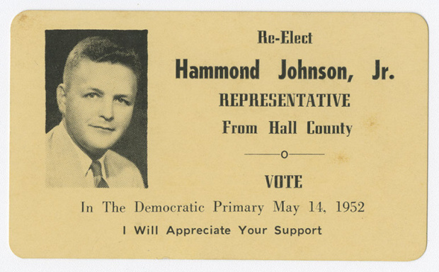 Hammond Johnson spojí pro volby roku 1952 vizitku a propagační leták v jediný papírek.